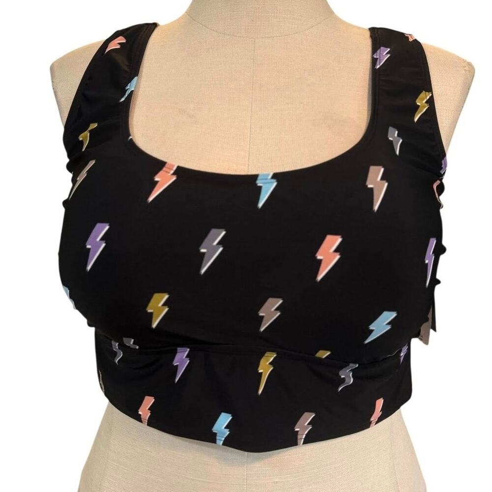 TOP ONLY Torrid 4 (4X) New Black Lightning Bolt Padded Scoop Wireless Bikini Top